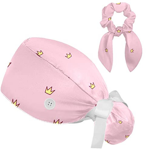 Prinzessinnen-Krone, Rosa, verstellbare Schlupfmütze mit Knöpfen und Schleife, für Krankenschwester und Ärzte, mehrfarbig, M/L
