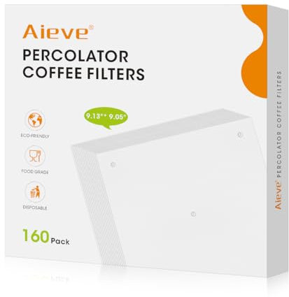 Aieve Percolator Coffee Filters, 160 Count, Square, White, Disposable, Compatible with Percolator Pot