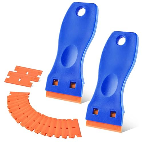 GNHG Ceranfeldschaber herdkratzer mit 20 Ersatzklingen im Griff, backofenreiniger, Ceranfeld Kratzer Glasschaber Ceranfeldreiniger für Kochfeld Backofen Induktionskochfeld Glaskeramik 2 Stück