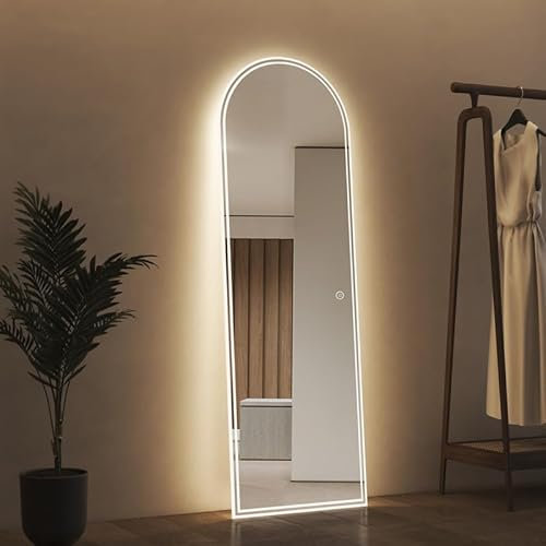 HY-RWML Ganzkörperspiegel mit Beleuchtung 150 x 50 cm 3 Lichtfarbe Standspiegel LED Wandspiegel mit Touch-Schalter