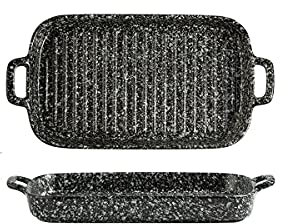 enamel roasting tin，baking tray set，Porcelain Baking Dish, Rectangle Baking Cake Pan, Bakeware with Double Handle, Set of 2,D (Color : C) (Color : B) (Color : B)