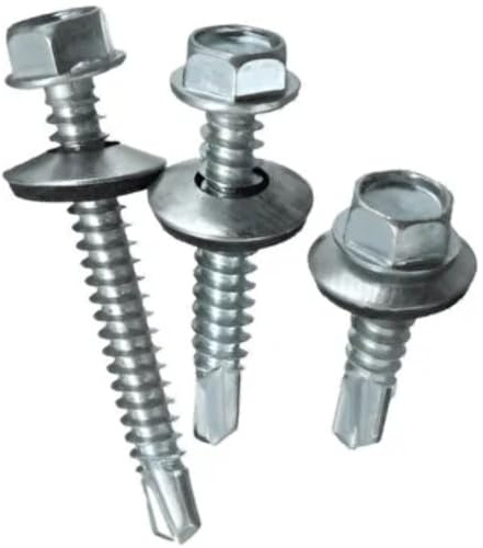 Vidascom 50 Stück/100 Stück 6,3x25mm bis 6,3x60mm Selbsbohrende Trapez Dachschrauben Blechschrauben Blechgewinde Sechskantkopf (6,3x32 50 Stück)
