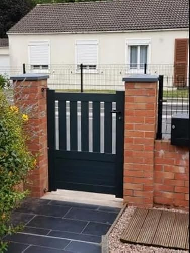 Portillon aluminium battant de jardin pas cher semi-ajouré 1M30X1M (GRIS RAL 7016)