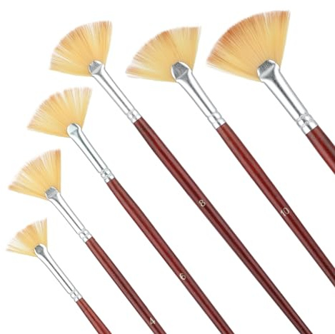 Prasacco 6 Stück Malen Pinsel Set, Nylon Fächerpinsel zum Malen Künstlerpinsel Pinselset mit Rotbrauner Langer Holzgriff für Acrylmalerei, Aquarellmalerei, Ölmalerei, Gouachemalerei (2/4/6/8/10/12#)