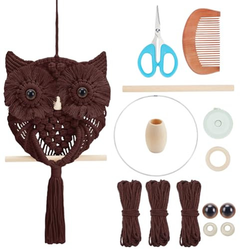 FREEBLOSS DIY Makramee Eulen Set, Makramee Wandteppich, 90 m Baumwollschnur, Wandbehang, Makramee Set Für Anfänger Und Erwachsene Mit Video Tutorial, Makramee Wandkunst Für Schlafzimmerdekoration
