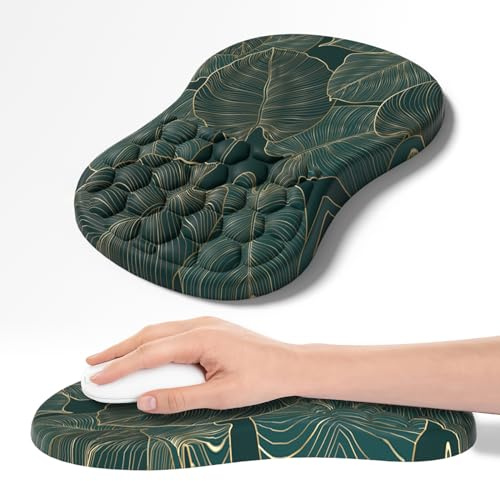 Tapis de Souris avec Repose-Poignet, Tapis Souris Ergonomique, Mousse à mémoire de Forme avec Base en Caoutchouc antidérapante pour Ordinateur, Ordinateur Portable (Feuilles Vertes)