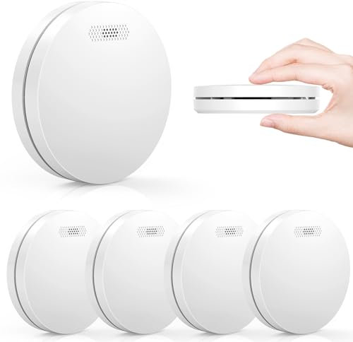 CPVAN Rauchmelder 10 Jahre Batterie - Kein Batteriewechsel Erforderlich, EN14604 Geprüft Rauchwarnmeld mit Klebepad | Ohne Bohren, Entspricht der Europäischen Norm Feuermelder, 5er Set