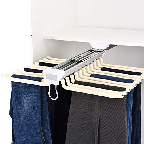 SIBEG Ausziehbare Garderobenstange mit 22 Armen, Hosenständer mit Dämpfer, Krawattenhalter für Schränke mit Einer Tiefe von 48 cm, Organisationsständer