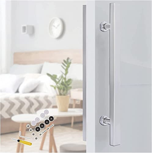 Schiebe-Scheunentürgriff, Schlafzimmer-Eingangstürgriff, Moderne H-förmige doppelseitige/Leitertorgriffe, für Zimmertüren aus Glas/Holz (Farbe: Silber, Größe: lang 80 cm)