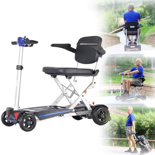 HZWJD 4-Rad-Reisemobilitätsroller,Elektrischer Rollstuhl Scooter,Elektrische Rollstühle,Elektromobil,Elektroauto Für Senioren,Faltbar/Leichter Und Bequemer blue