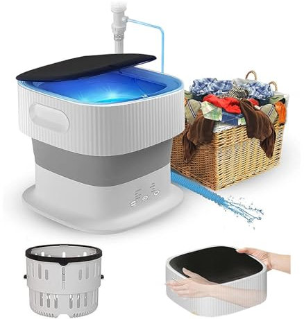 HAZARA Lavatrice Portatile con Centrifuga, 9L Lavatrice Campeggio Ingresso E Uscita Automatici dell'Acqua ， Mini Lavatrice con Centrifuga per Biancheria Intima,Calzini,Viaggiare,Campeggio