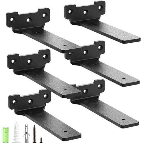 Yeabett 6 supporti per scaffali, 15 cm, in metallo con viti, portata 70 kg, colore: nero