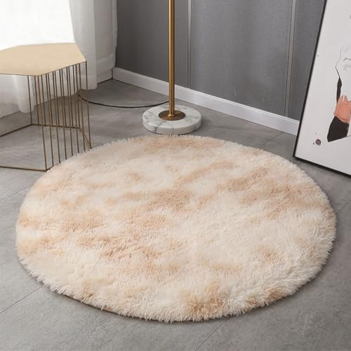 BESTORI Alfombra Redonda Suave Esponjosa Pelo Largo Antideslizante Lavables Sofá Silla Cojín Alfombra Peluda para Salón Dormitorio Beige 40x40cm