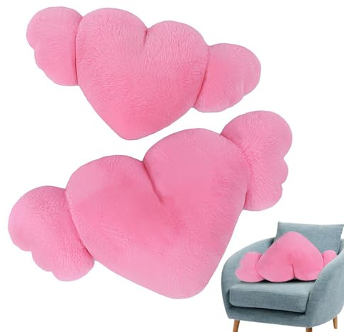 Heart Angel Wings Pillow | 2X Heart Shaped Car Headrest Pillow With Wings,Cute Headrest For Bed, Sofa