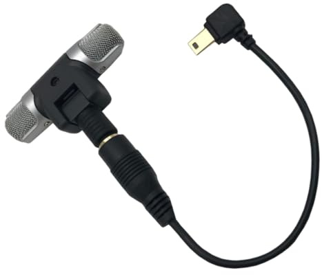 3,5-mm Stereomikrofon mit USB Adapterkabel für Action-kamera 3 und 3+ | PVC Ausführung, L-förmiger Vergoldeter Ministecker, Doppelseitiges Klebeband, Schwarz