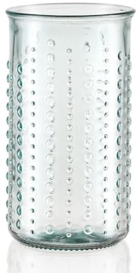 Grehom Recycled Glass Highball Tumblers (Set of 4) - Dots (575 ml) | Embossed large tumblers, ideal for water, juice, smoothies, iced tea and soft drinks, dishwasher safe.