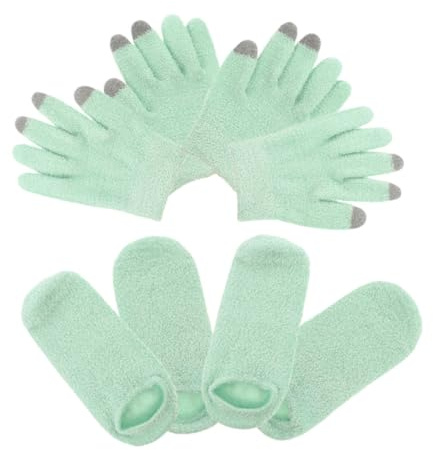 DEARMAMY 2paare Feuchtigkeitsspendendes Gel-handschuh Und Socken-set Für Nachtpflege Touchscreen-fähig Für Trockene Hände Und Füße Teilig Herbstgrün