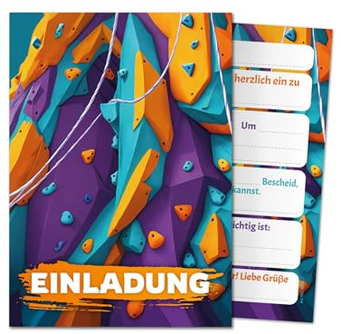 8 Einladungskarten zum Kindergeburtstag Mädchen Jungen Klettern Kletterpark coole bunte Einladungen zum Geburtstag