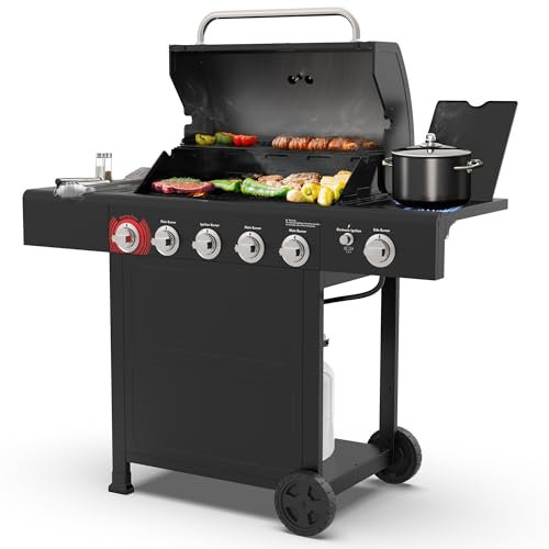 Kenmore BBQ Propane Gas Grill - 5 Burners with Side Burner & Searing Zone, 644 Sq. In. Stainless Steel Grill, 66,000 BTU, Ideal for Outdoor Cooking, Patio & Backyard, Black