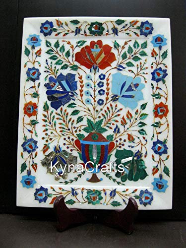 Marble Serving Tray with Royal Look Semi Precious Stone Inlay Pizza Serving Tray for Table Decor 13 x 10 Inches