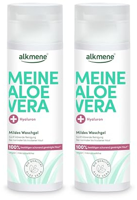 alkmene mildes Aloe Vera Waschgel Gesicht mit Hyaluron 2x 200 ml | Gesichtsreinigung vegan für normale bis trockene Haut - Reinigungsgel Gesicht, Waschlotion Gesicht