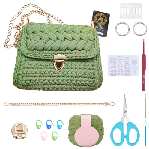 FREEBLOSS Crochet Crossbody Bag Kit Handbag Knitting and Crochet Kit with Chains English Instructions Handbag Making Kit for Craft Crocheting Kit for Beginners