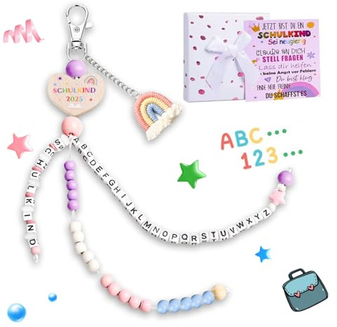 KEELYY Geschenke zur Einschulung Mädchen Rosa Rechenkette 2025 Schulkind Schultüte Anhänger Schulanfang Geschenk Schultüte Füllung Glücksbringer mit Grußkarte Geschenkbox