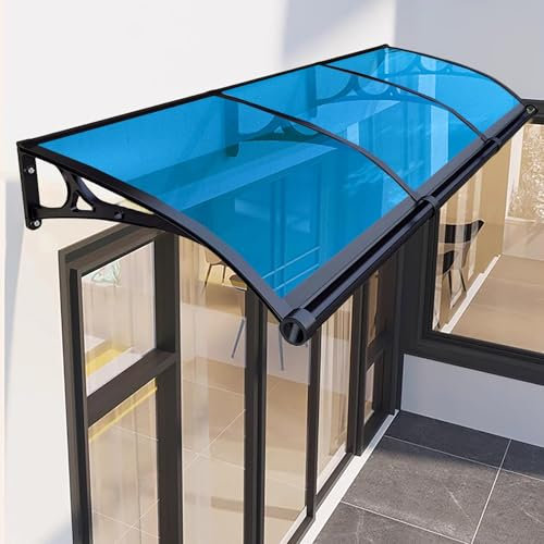 Auvent moderne en polycarbonate pour porte et fenêtre - 100 x 240 cm - Bleu - Protection UV - Protection contre la pluie - Élégant auvent pour entrée extérieure - Design marquise