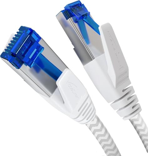 KabelDirekt – Câble LAN plat, tressage flexible – 2m (Câble CAT7 & câble réseau, 10GBPS, particulièrement flexible & adapté comme câble de pose, vitesse maximale en fibre optique, RJ45 – Blanc)
