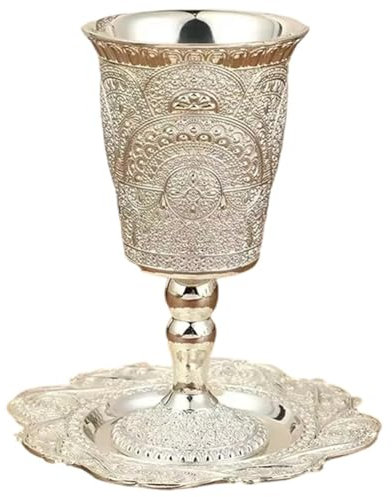 Gobelet avec Soucoupe Gobelet Tasse avec Soucoupe Fournitures De Fête Européennes Cadeau Judaica Coupe Kiddush Gobelet À Vin pour Mariage Shabbat, Argent
