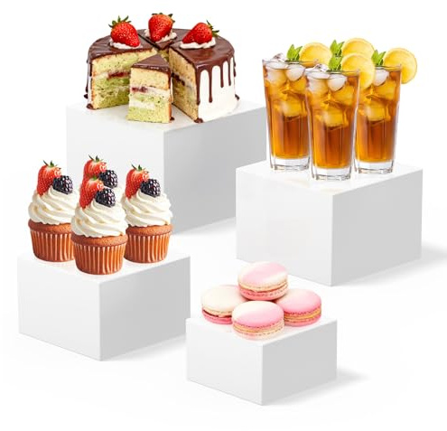 lameico Lot de 4 Présentoir à Gâteau, Présentoir à Dessert en Cubes Acryliques, Socle Blanc avec Bases Creuses, pour Table de Buffet, Mariage, Table de Buffet, fête, objets de Collection et Bijoux