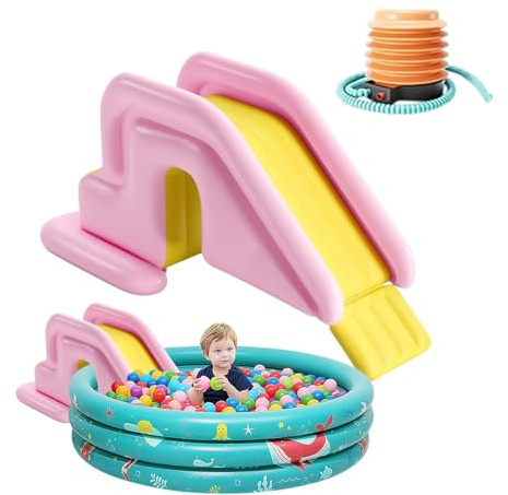 Aufblasbarer Pool Wasserrutsche, PVC Boden Schwimmbecken Rutsche, Wasserpark Kippsichere Rutschen, für Im Freien Innenräume Hinterhof Garten(Pink)