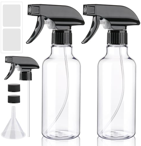 FreeBiz 2 Pack 350ml/12.32oz Plastic Spray Bottles Adjustable Clear Empty Spray Nozzle for Hair Plants Cleaning Solutions Refillable Water Spray Bottle Travel Home Salon (Black Nozzle)