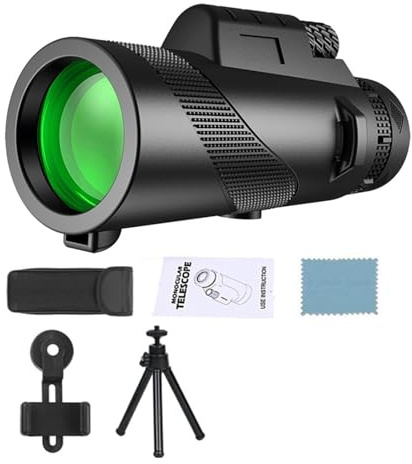 80X100 Hd Monokulare Teleskop Lange Reichweite Zoom Bak4 Prisma Teleskop Mit Stativ Telefon Clip Jagd Camping Vogel Beobachtung Wandern Klare VergrößErung(Black with Tripod)