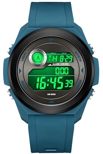 findtime Montre de sport numérique, compteur de calories, podomètre, éclairage, chronographe, chronomètre, étanche 12/24, grande montre militaire, pour homme, femme, étudiant, extérieur, garçon