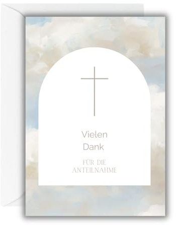 WBdesignz 10er-Set Danksagungskarten nach Trauerfall „Vielen Dank für die Anteilnahme“ mit weißen Umschlägen – Christliche Karte mit Kreuz – Danksagung für Beileidsbekundungen - Beerdigung (DIN A6)