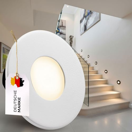 Maxkomfort LED Treppenbeleuchtung mit Bewegungsmelder 230V - 2,2W – 3000K eckig/rund Stufenlicht Warmweiß – Wandeinbauleuchte Innen mit Sensor, weiß, schwarz, Edelstahl-Optik (Weiß, rund ohne sensor)