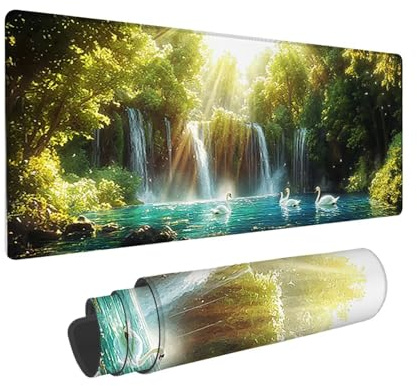 Tapis de Souris de Jeu, 1400 x 600 mm XXL Tapis Souris Gaming Grand, Antidérapant Étanche, iExtended Long Clavier Mouse Pad XXL, Accessoire Bureau, pour Gamer, Ordinateur, PC (Forêt Cascade) i-697