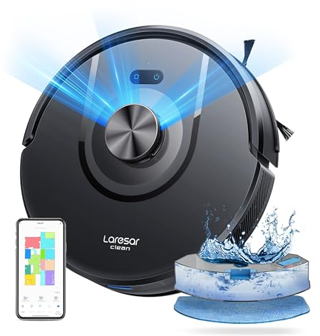Laresar Clean 8000Pa Saugroboter mit Wischfunktion, 3 in 1 Staubsauger Roboter mit Laser Navigation, Roboterstaubsauger mit APP Steuerung 180 Min Laufzeit, Ideal für Tierhaare, Teppiche und Hartböden