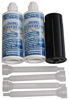 Sanremo DÜBEL KLEBER 280ml + 4 Mischdüsen + Auspressstössel Epoxidharz Kleber 15 Minuten Epoxy