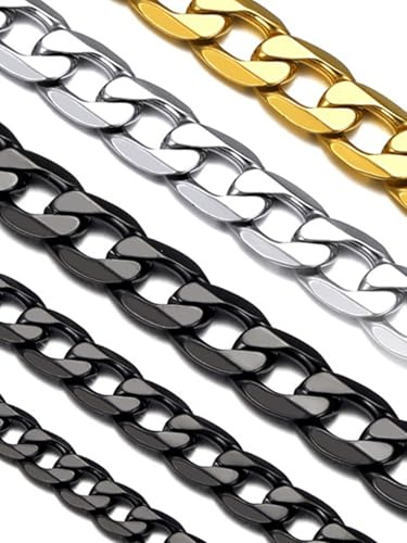 Suplight Unisex Kette personalisiert Klassische Ankerkette Venezianierkette 46/51/55/61/66/71/76cm Edelstahl/18k vergoldet 4mm/6mm Gliederkette Halskette mit Karabinerverschluss