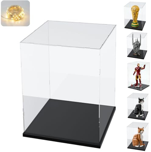 Acryl Vitrine Schaukasten 3mm für LEGO Pokal FIFA 43020 Saurons Helm 11373 | Transparente Displayvitrine plexiglas für 76344 Iron Man Mark3 75398 C-3PO 21349 Katze 21376 10358 76350, Schwarz 25x25x40cm