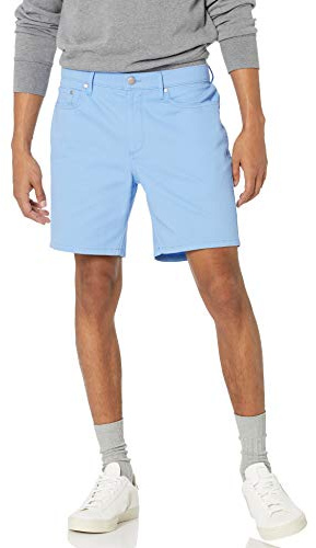 Amazon Essentials Herren Slim-Fit-Stretchshorts Mit 5 Taschen, 17,8cm Beininnenlänge, Hellblau, 32W