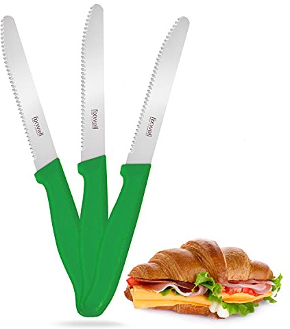 Fixwell Cuchillo de desayuno color verde cuchillo de pan afilado con filo ondulado para panecillos muy duradero inoxidable apto para lavavajillas y alimentos 100% fabricado en Alemania desde 1955