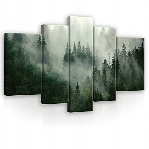 WallArena - Leinwand Bilder - Wald Nebel Grün Natur - 170x100 cm Leinwandbilder - Bild auf leinwand - Wandbild XXL groß Wandbilder für Wohnzimmer Schlafzimmer Wohnzimmerbilder Modern