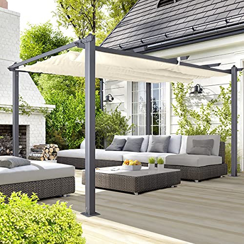 Oseasons Acorn 4m Rectangular Aluminium Pergola Gazebo in Creamy White - Premium Outdoor Patio Canopy with Adjustable Louvres, Weatherproof Garden Shelter for Garden, Patio or Deck