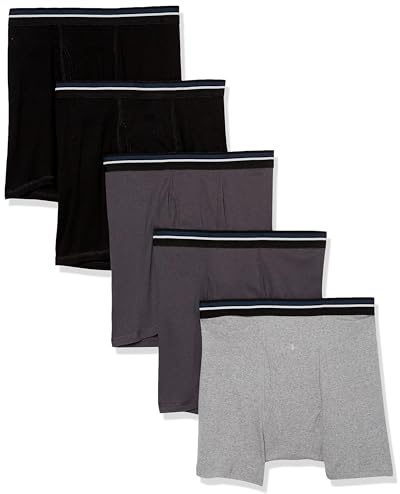 Amazon Essentials Calzoncillo Bóxer de Algodón Transpirable, Sin Etiquetas Hombre, Pack de 5, Color Carbón/Gris/Negro, 4XL Grande