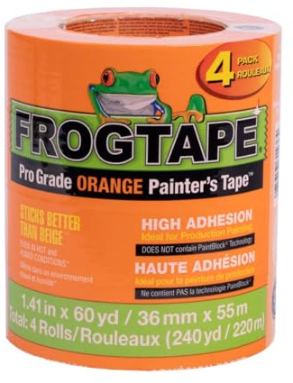 FROGTAPE Lot de 4 rubans adhésifs pour peintres de qualité professionnelle pour chaque rouleau de 3,6 cm x 60 m