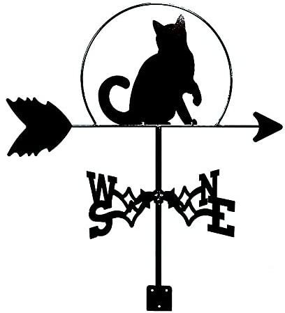 ANCNA Weathervane Cast Iron Cat Weather Vane with Roof Mounted Wind Direction Indicator Garden Metal Wind Vane Measuring Tool Decorations for Outdoor Roof Farm Yard