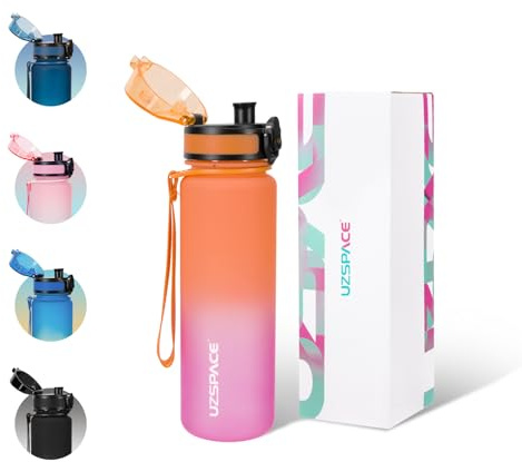 UZSPACE Gourde Sport avec Passoire - 500ml Gourde Enfant sans BPA - Bouteille d'Eau avec Échelle de Capacité - Pour la Gym, l'École, le Fitness et le Plein Air, Orange et Violet | Gourde pour enfants, convient aux boissons gazeuses, passe au lave-vaisselle, anti-fuite, pour gym, vélo